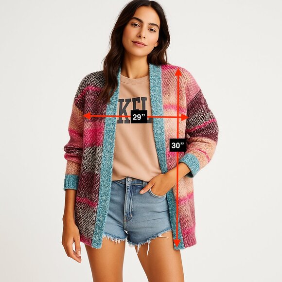 NWT Free People Daydream Oversized Cardigan Pink Blue Cream Striped Size Small - Picture 2 of 15